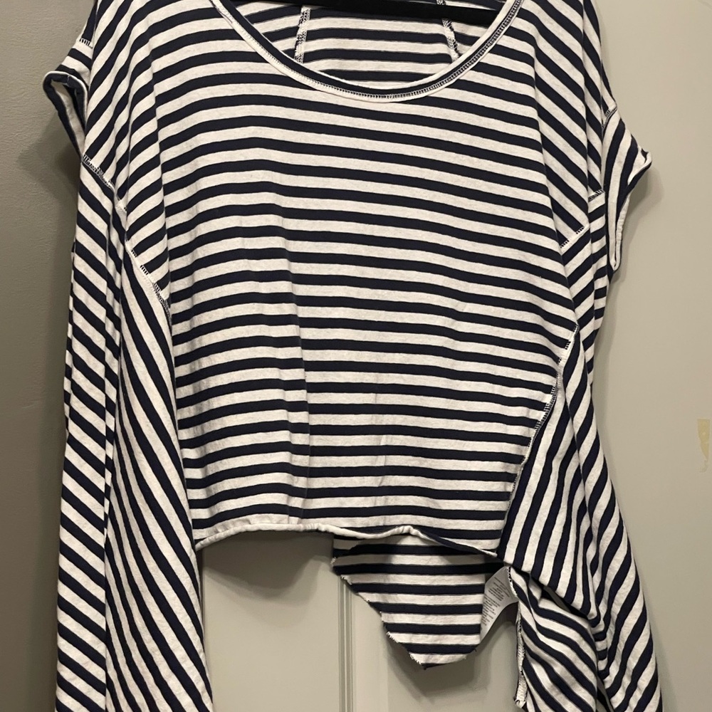 We The Free Black and White Asymmetrical Crop Long Sleeve Tee